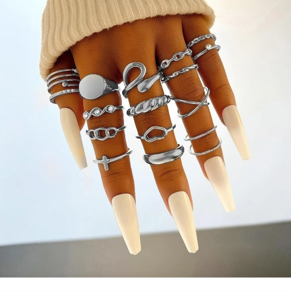 Sterling Silver Tone 24-Piece Women’s Stackable Ring Set